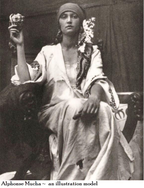 Photographie d'u modèle posant pour Mucha