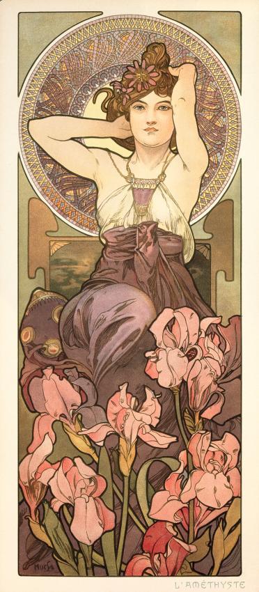 L'améthyste, affiche pour la série Les Pierres - Alphonse Mucha - Lithographie en couleurs - © Fondation Mucha