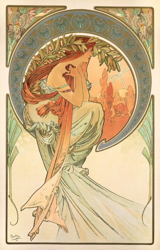 La poésie, affiche pour la série Les Arts - Alphonse Mucha - Lithographie en couleurs - © Fondation Mucha