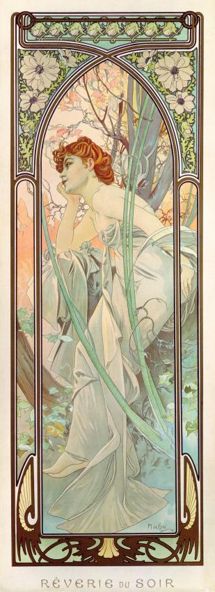 Rêverie du soir, Lithographie en couleurs d'Alphonse Mucha, © Fondation Mucha