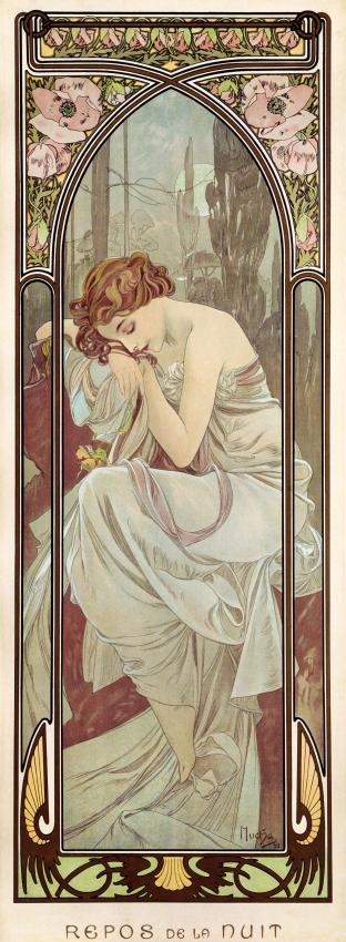 Repos de la nuit, Lithographie en couleurs d'Alphonse Mucha, © Fondation Mucha