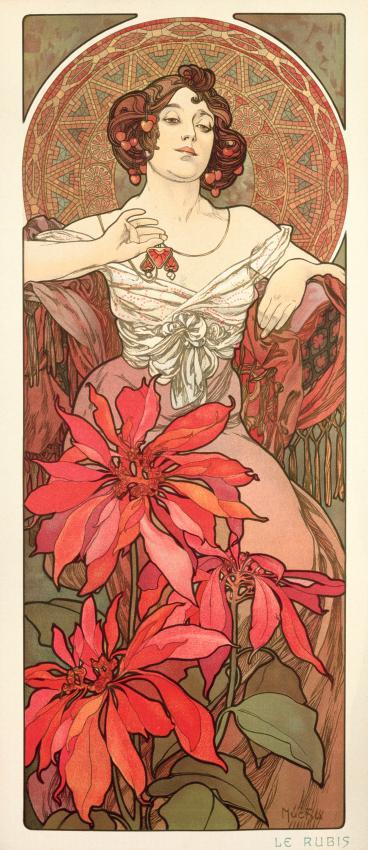 Le rubis, affiche pour la série Les Pierres - Alphonse Mucha - Lithographie en couleurs - © Fondation Mucha