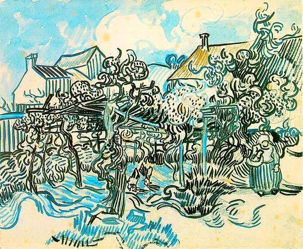 Vielle Vigne avec une paysanne, 1890,
Mine de plomb, huile et aquarelle sur papier vergé, 44.3 x 54 cm, Amsterdam, Van Gogh Museum