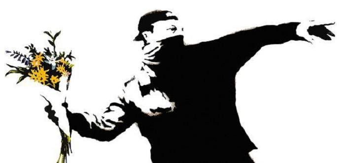 "Rage, the Flower thrower" de Banksy, 2003, Cisjordanie (détail)