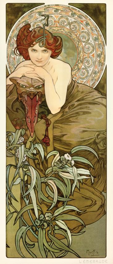 L'émeraude, affiche pour la série Les Pierres - Alphonse Mucha - Lithographie en couleurs - © Fondation Mucha