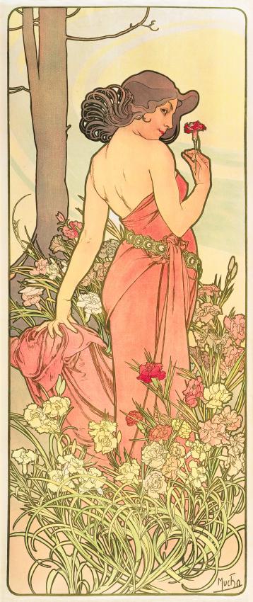 L'Œillet, affiche pour la série Les Fleurs - Alphonse Mucha - Lithographie en couleurs - © Fondation Mucha