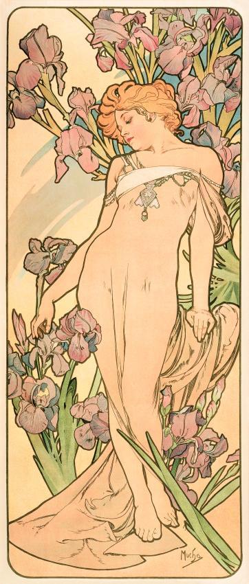 L'iris, affiche pour la série Les Fleurs - Alphonse Mucha - Lithographie en couleurs - © Fondation Mucha