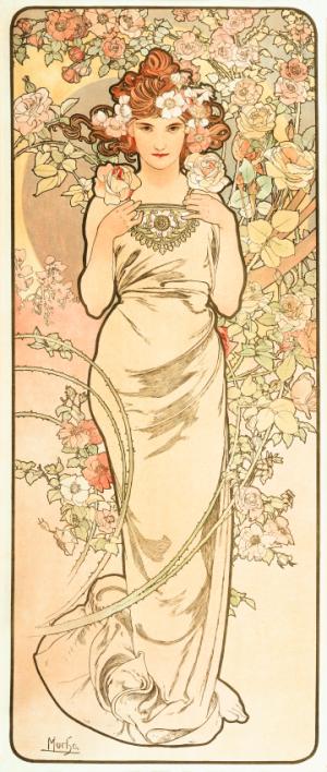 Rose, affiche pour la série Les Fleurs - Alphonse Mucha - Lithographie en couleurs - © Fondation Mucha