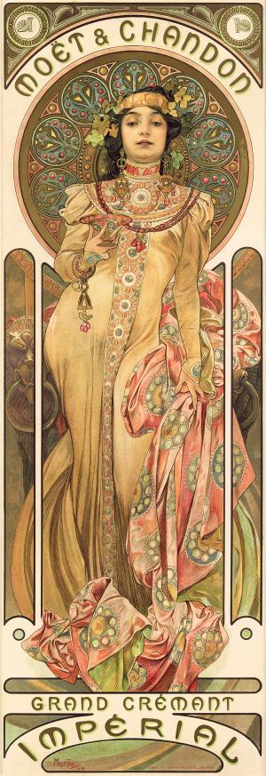 Moët et Chandon, grand crément impérial - Affiche publicitaire – Alphonse Mucha – Lithographie en couleurs – © Fondation Mucha